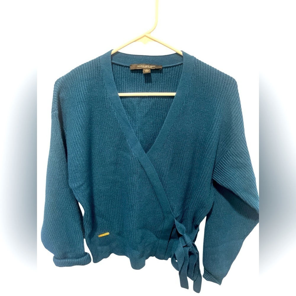 Marc New York Blue V-Neck Sweater with Wrap Design